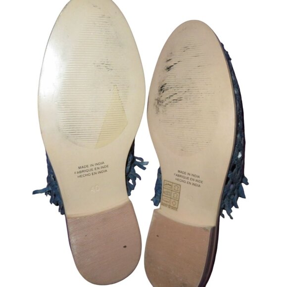 Free People Mirage Blue Woven Raffia Leather Mules Clogs Made in India 40 or 10 - Picture 4 of 7